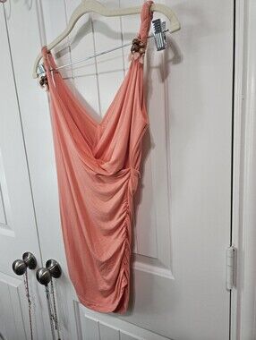 Yuka Paris Coral Draped Ruched Tank with beaded detail Y2k